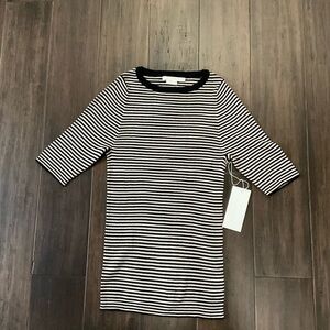 M. Martin Silk Blend Black Beige Stripe Knit Crewneck Short Sleeve Top Size XS